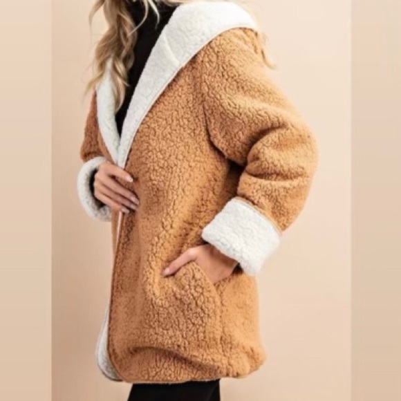 🍂OPEN FRONT CAMEL SHERPA JACKET - Picture 7 of 9